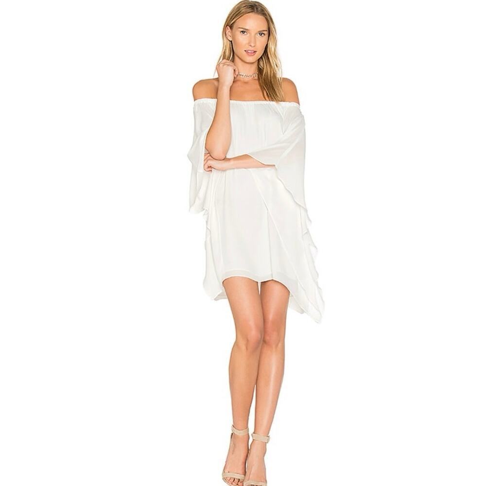 NWT REVOLVE Krisa Black Off Shoulder Chiffon Dress XS Flowing Overlay Mini